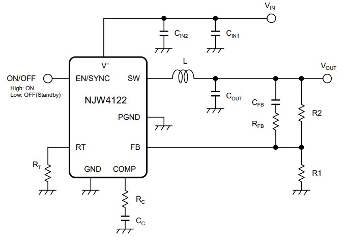 Application Circuit Diagram - Nisshinbo NJW4122 Synchronous Buck Converter